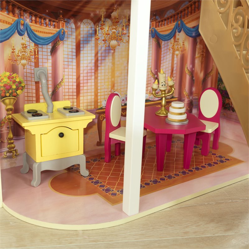 Pemberly Row Modern Wood 13 Piece Princess Belle Enchanted Dollhouse