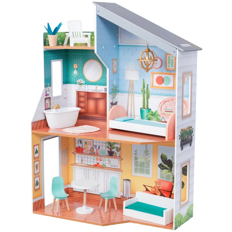 Pemberly Row Contemporary 10 Piece Wooden Plastic Glam Dollhouse