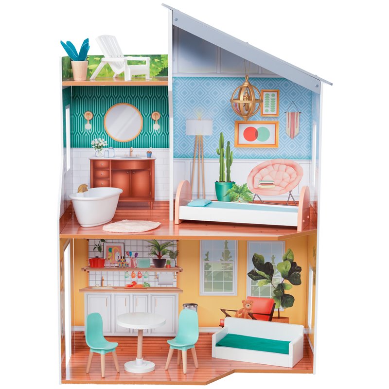 Pemberly Row Contemporary 10 Piece Wooden Plastic Glam Dollhouse