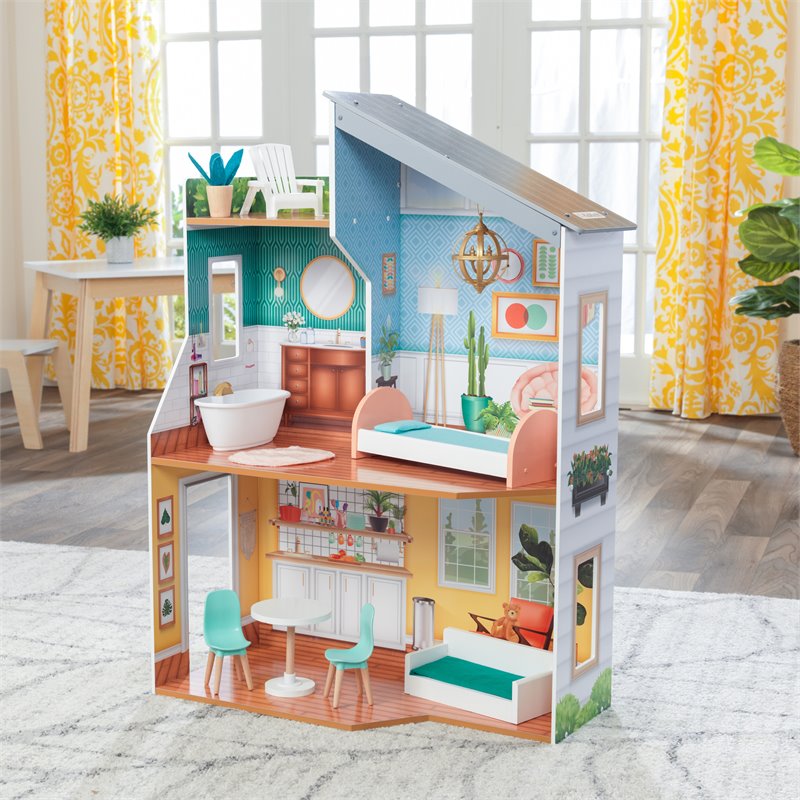 Pemberly Row Contemporary 10 Piece Wooden Plastic Glam Dollhouse