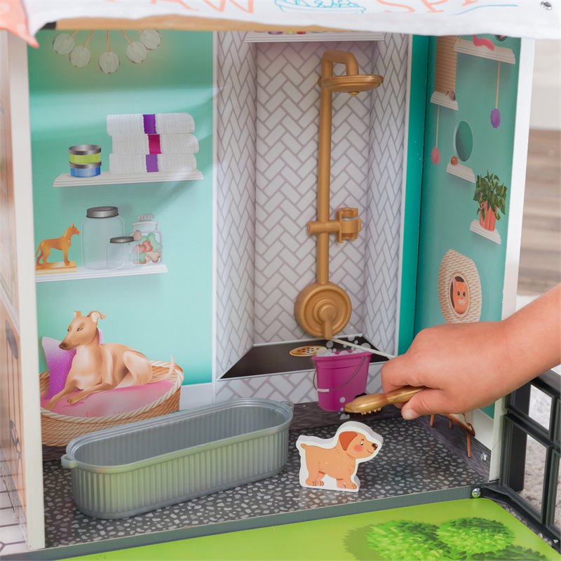 Pemberly Row City Life 26 Piece Wooden Dollhouse with Easy Assembly