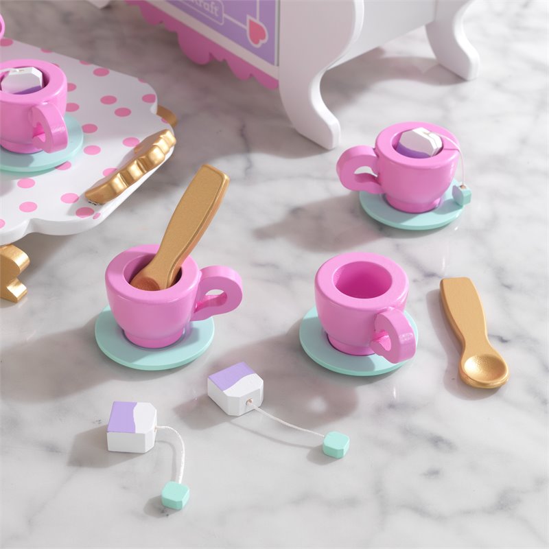 Pemberly Row Plastic Made 22 Piece Wooden Plastic Tea Time Play Set