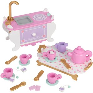 Pemberly Row Plastic Made 22 Piece Wooden Plastic Tea Time Play Set