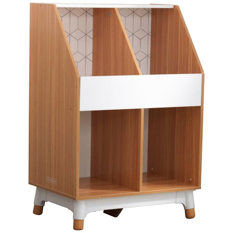 Pemberly Row Mid-Century Wooden Storage Unit With Canvas Bins