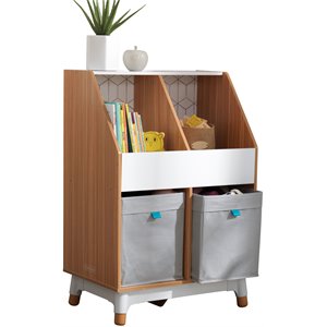 Pemberly Row Mid-Century Wooden Storage Unit With Canvas Bins