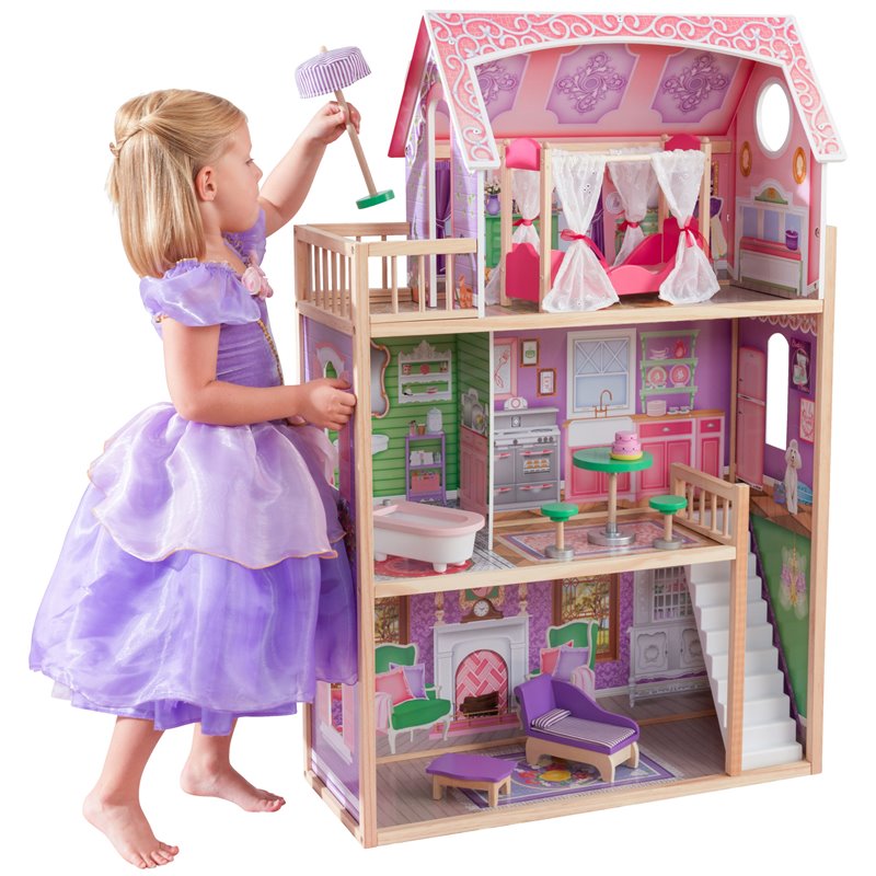 Pemberly Row Contemporary Wood 10 Piece Spacious Dreamy Dollhouse