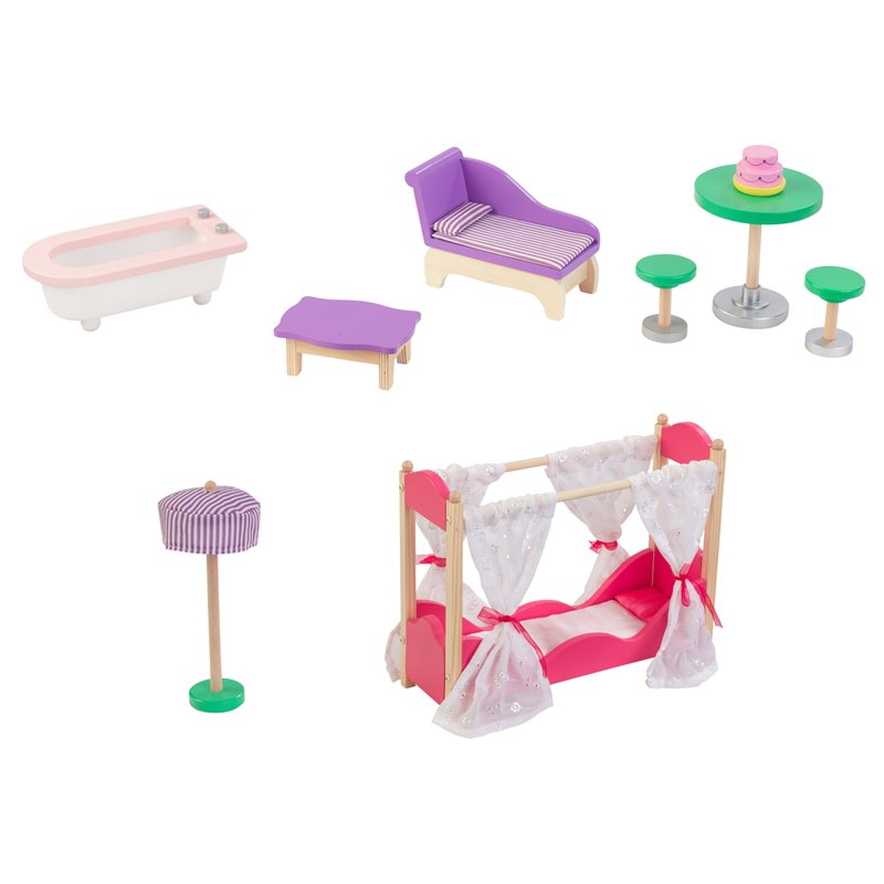 Pemberly Row Contemporary Wood 10 Piece Spacious Dreamy Dollhouse