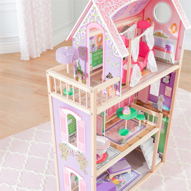 Pemberly Row Contemporary Wood 10 Piece Spacious Dreamy Dollhouse