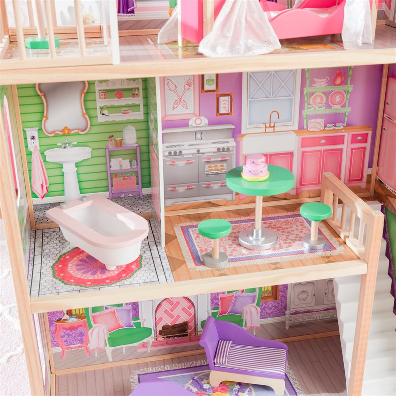 Pemberly Row Contemporary Wood 10 Piece Spacious Dreamy Dollhouse