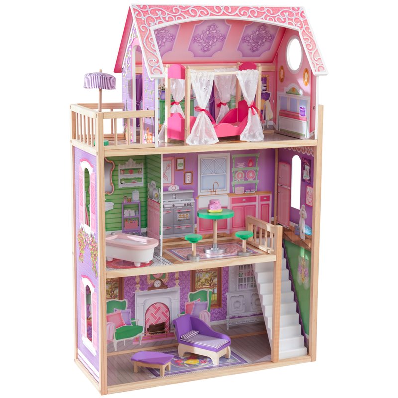 Pemberly Row Contemporary Wood 10 Piece Spacious Dreamy Dollhouse