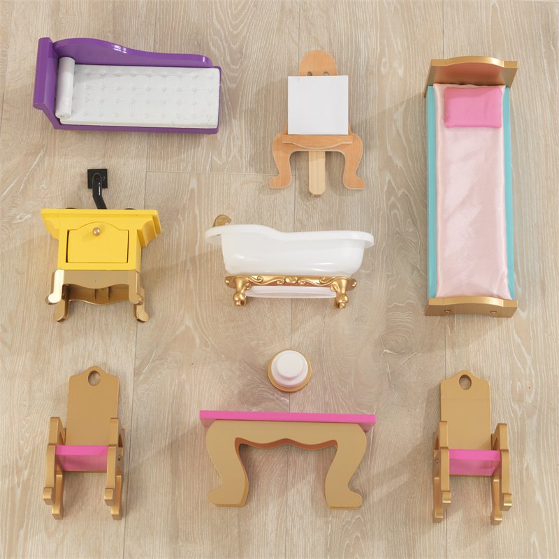 Pemberly Row Modern Wood 10 Piece Princess Royal Celebration Dollhouse