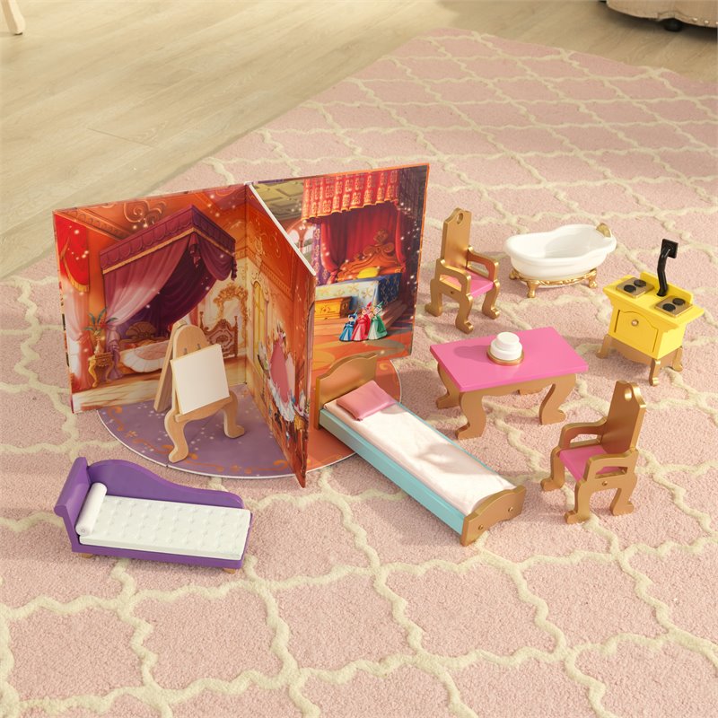 Pemberly Row Modern Wood 10 Piece Princess Royal Celebration Dollhouse