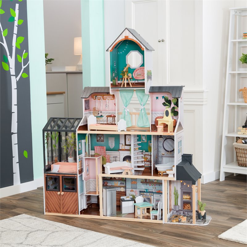 Pemberly Row Modern 24 Piece Wooden Dollhouse with Easy Assembly