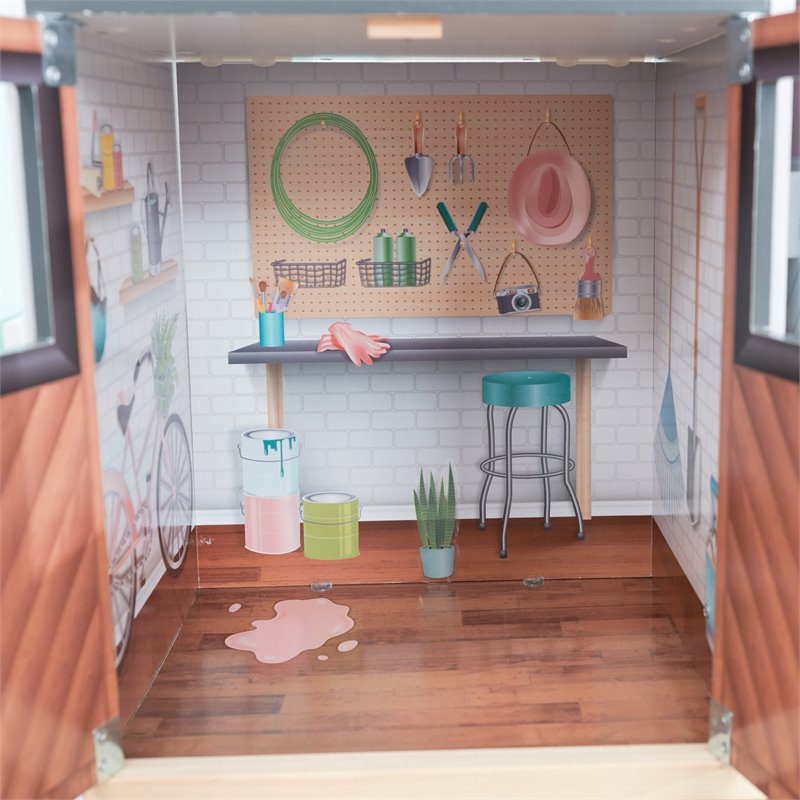 Pemberly Row Modern 24 Piece Wooden Dollhouse with Easy Assembly