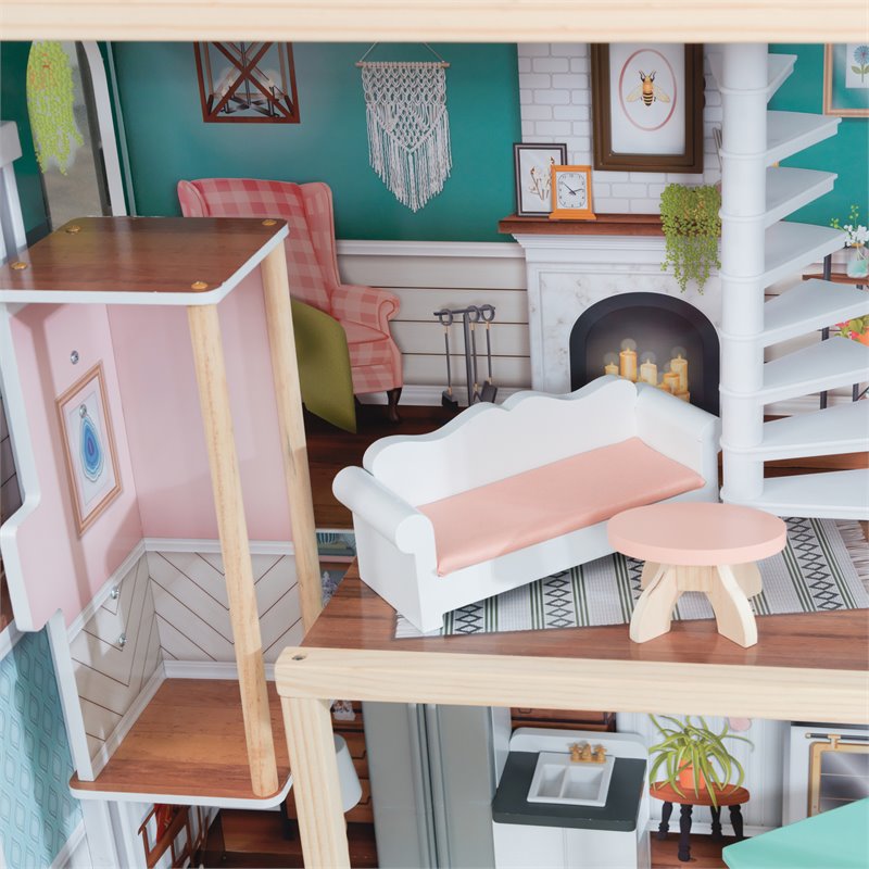 Pemberly Row Modern 24 Piece Wooden Dollhouse with Easy Assembly