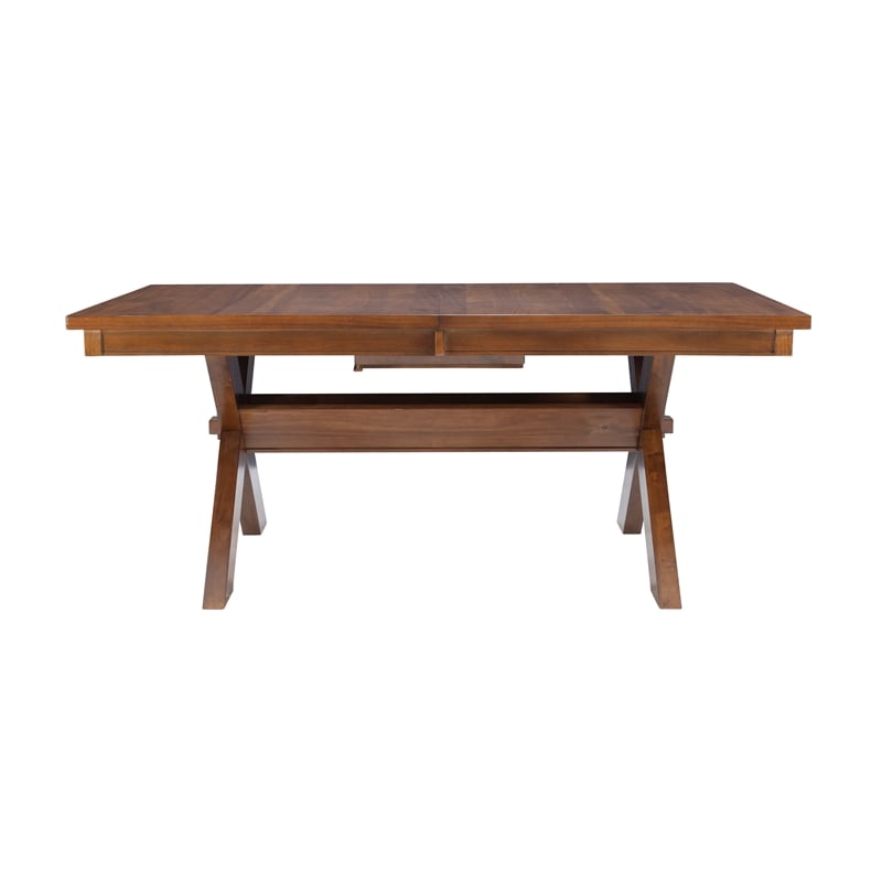 Pemberly Row Expandable Wood Dining Table X Design Legs in Dark Hazelnut Brown