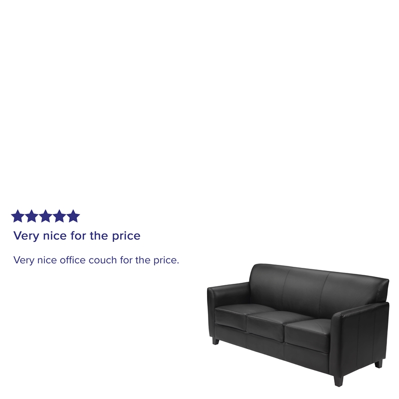 Pemberly Row Contemporary Diplomat Leather Sofa in Black Finish