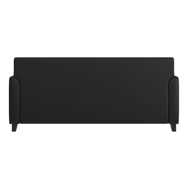 Pemberly Row Contemporary Diplomat Leather Sofa in Black Finish
