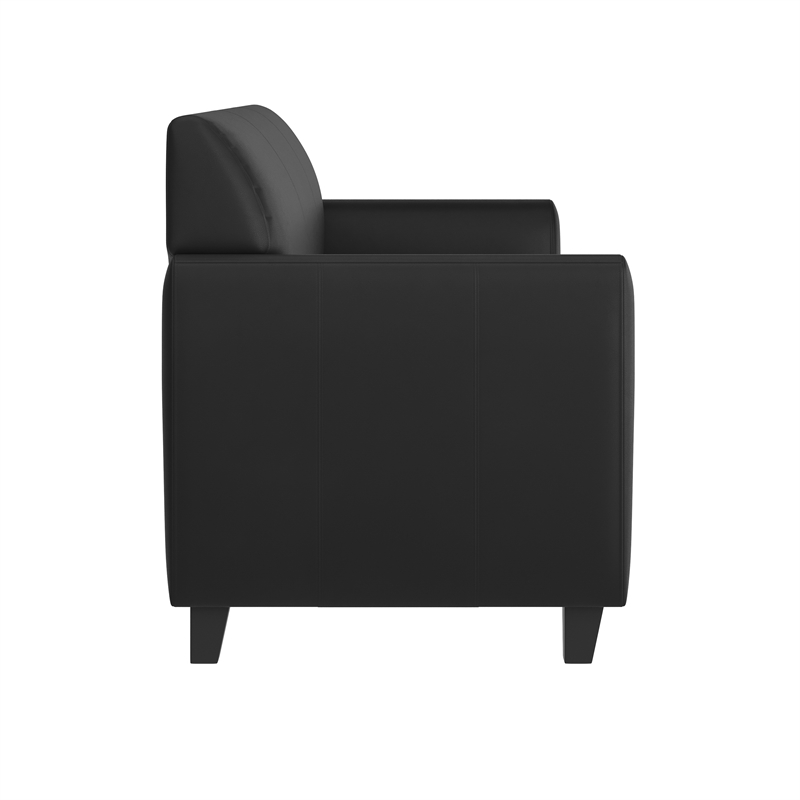 Pemberly Row Contemporary Diplomat Leather Sofa in Black Finish