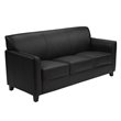 Pemberly Row Contemporary Diplomat Leather Sofa in Black Finish