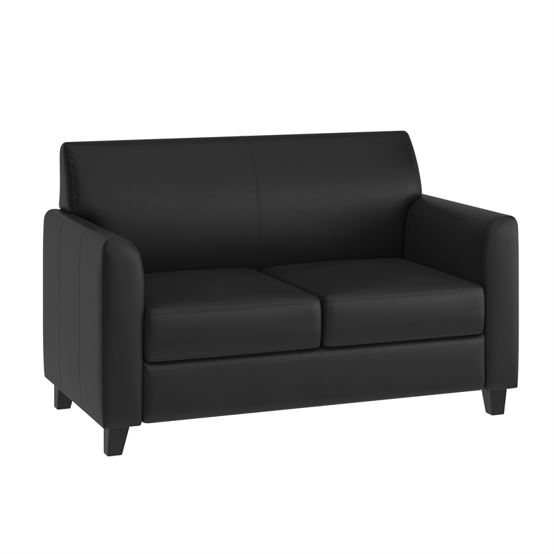 Pemberly Row Contemporary Diplomat Leather Loveseat in Black