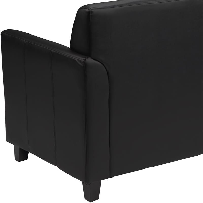 Pemberly Row Contemporary Diplomat Leather Loveseat in Black