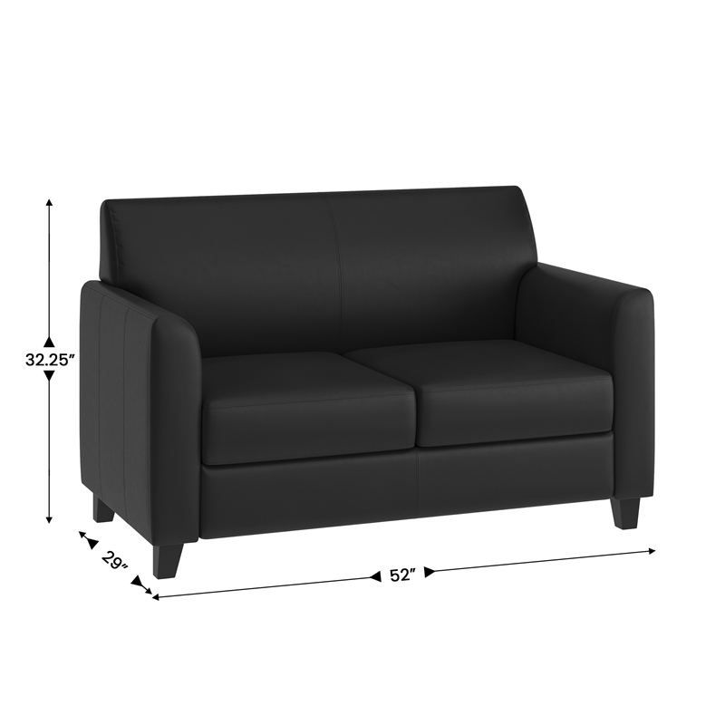 Pemberly Row Contemporary Diplomat Leather Loveseat in Black