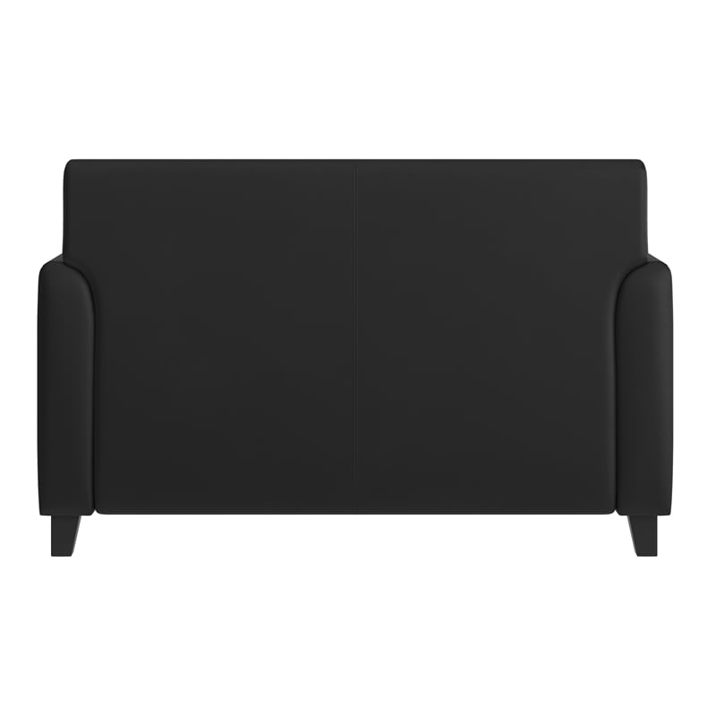 Pemberly Row Contemporary Diplomat Leather Loveseat in Black