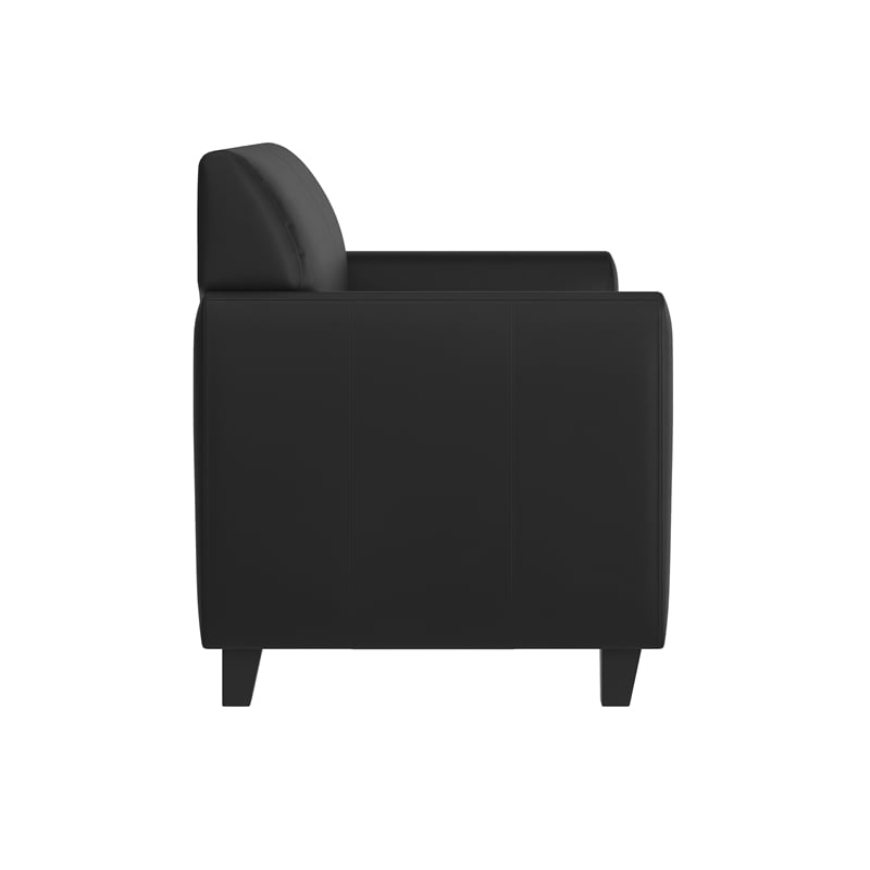 Pemberly Row Contemporary Diplomat Leather Loveseat in Black