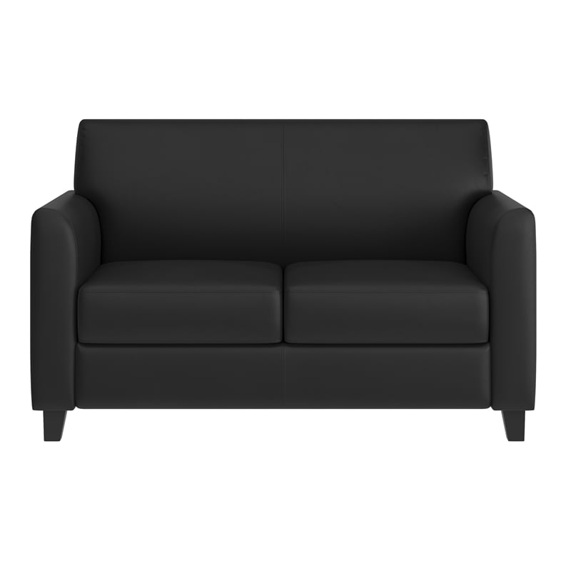 Pemberly Row Contemporary Diplomat Leather Loveseat in Black