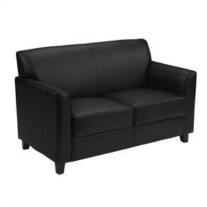 Pemberly Row Contemporary Diplomat Leather Loveseat in Black