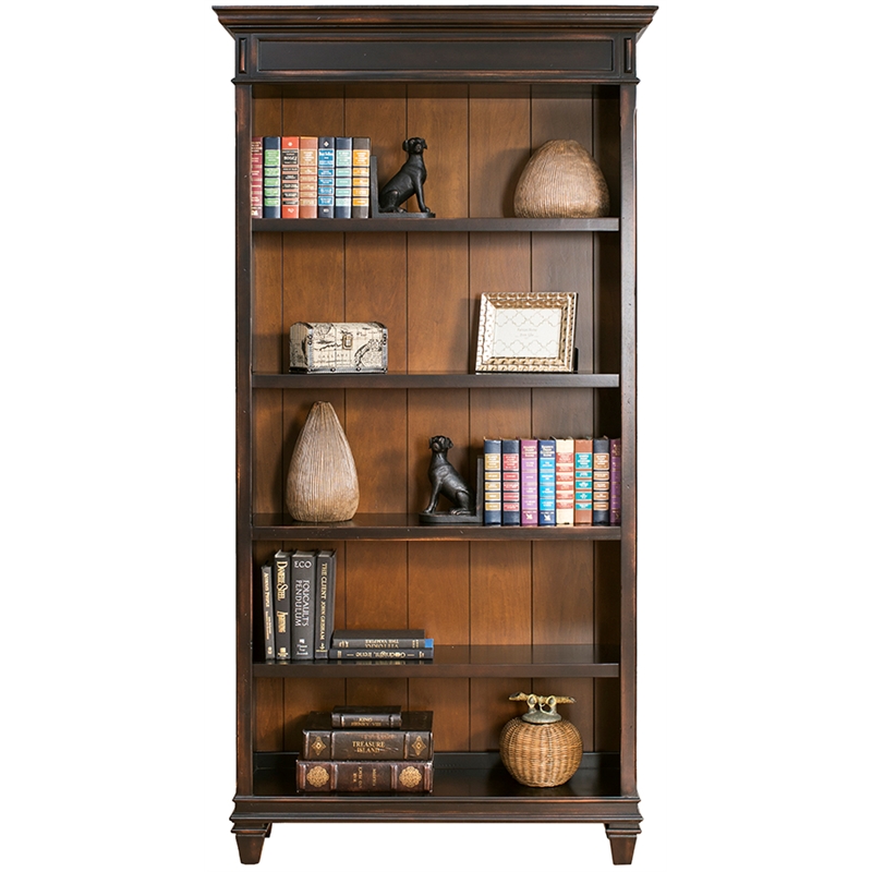Pemberly Row Contemporary Wood Bookcase in Two Tone Distressed Black