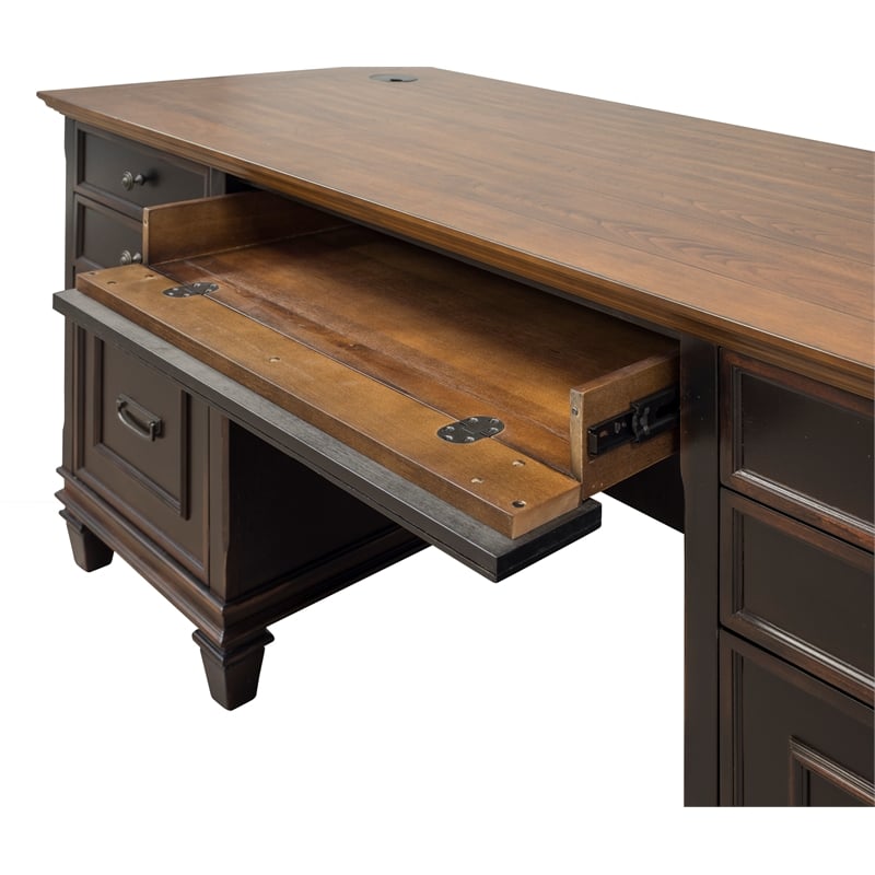 Pemberly Row Wood Double Pedestal Desk Office Desk Office Table Black