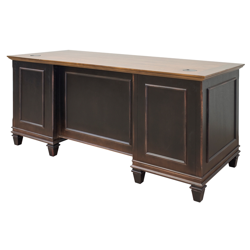 Pemberly Row Wood Double Pedestal Desk Office Desk Office Table Black