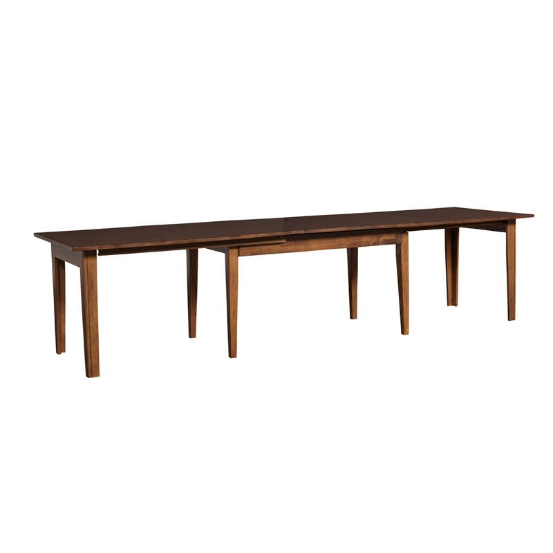 Pemberly Row Transitional Wood Extendable Dining Table in Rustic Amber