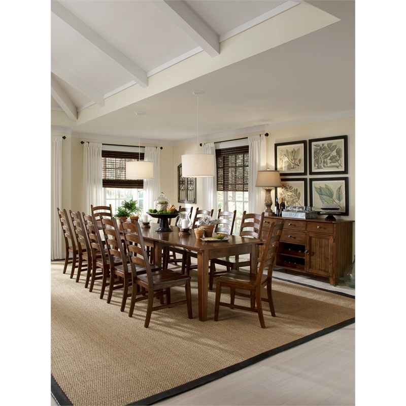 Pemberly Row Transitional Wood Extendable Dining Table in Rustic Amber