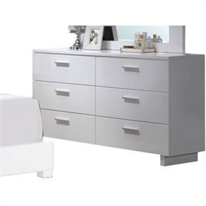 Pemberly Row Contemporary 6 Drawer Dresser in High Gloss White