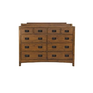Pemberly Row Solid Wood 10-Drawer Bedroom Dresser in Harvest