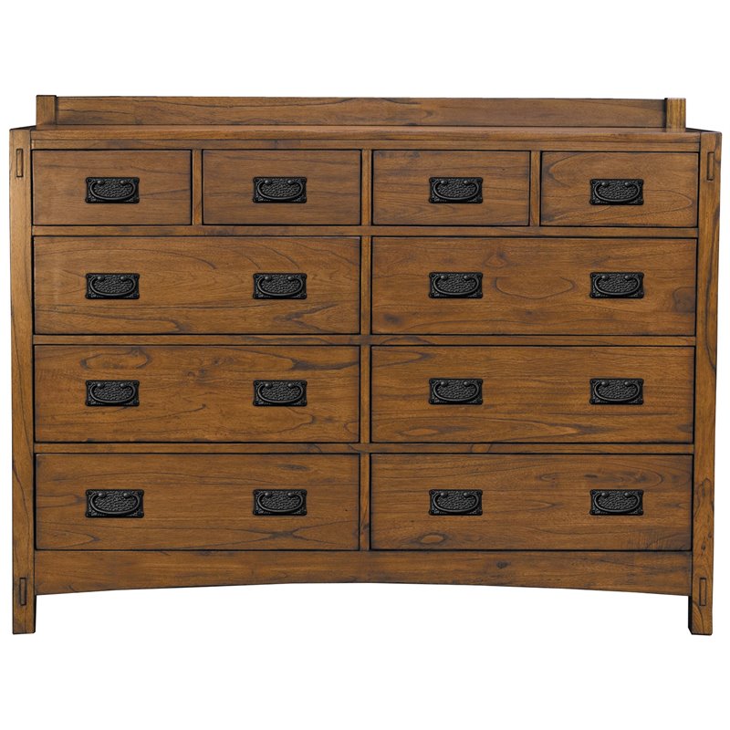 Pemberly Row Solid Wood 10-Drawer Bedroom Dresser in Harvest