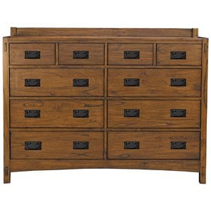 Pemberly Row Solid Wood 10-Drawer Bedroom Dresser in Harvest