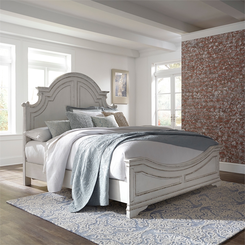 Pemberly Row Contemporary Magnolia Manor White Queen Panel Bed