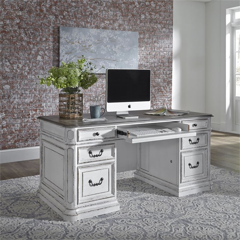 Pemberly Row Contemporary Wood Magnolia Manor White Finish Desk