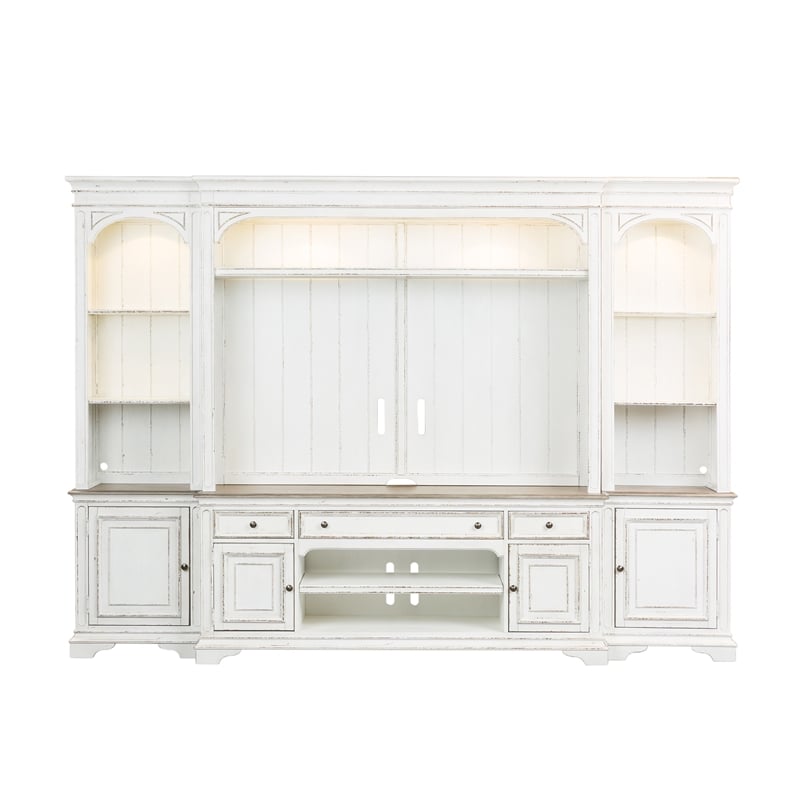 Pemberly Row Magnolia Manor White Entertainment Center with Piers