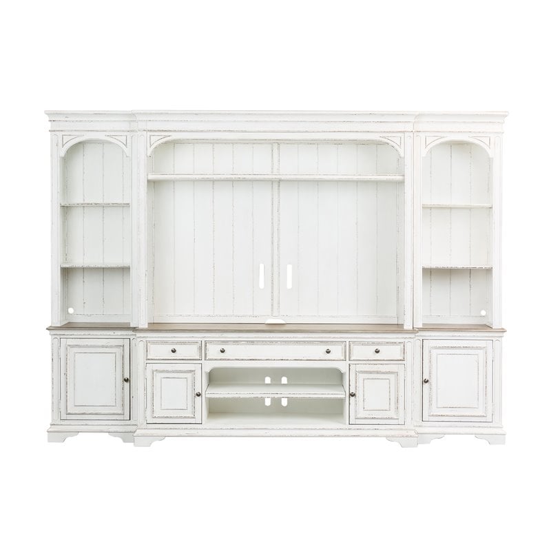 Pemberly Row Magnolia Manor White Entertainment Center with Piers