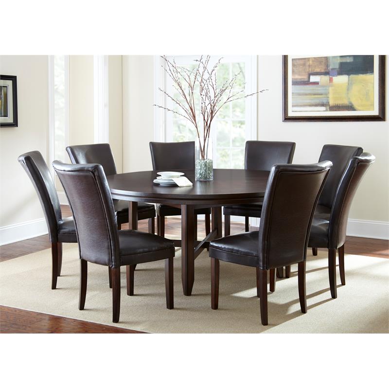 Pemberly Row Dark Oak 9-Piece Dining Set with Brown Leather Chairs