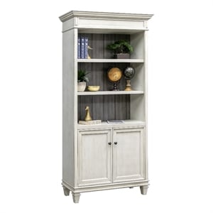 Pemberly Row Wood Bookcase With Doors Storage Cabinet Office Shelves White
