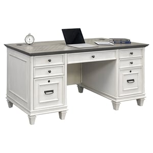 Pemberly Row Contemporary White Wood Double Pedestal Desk Executive Desk