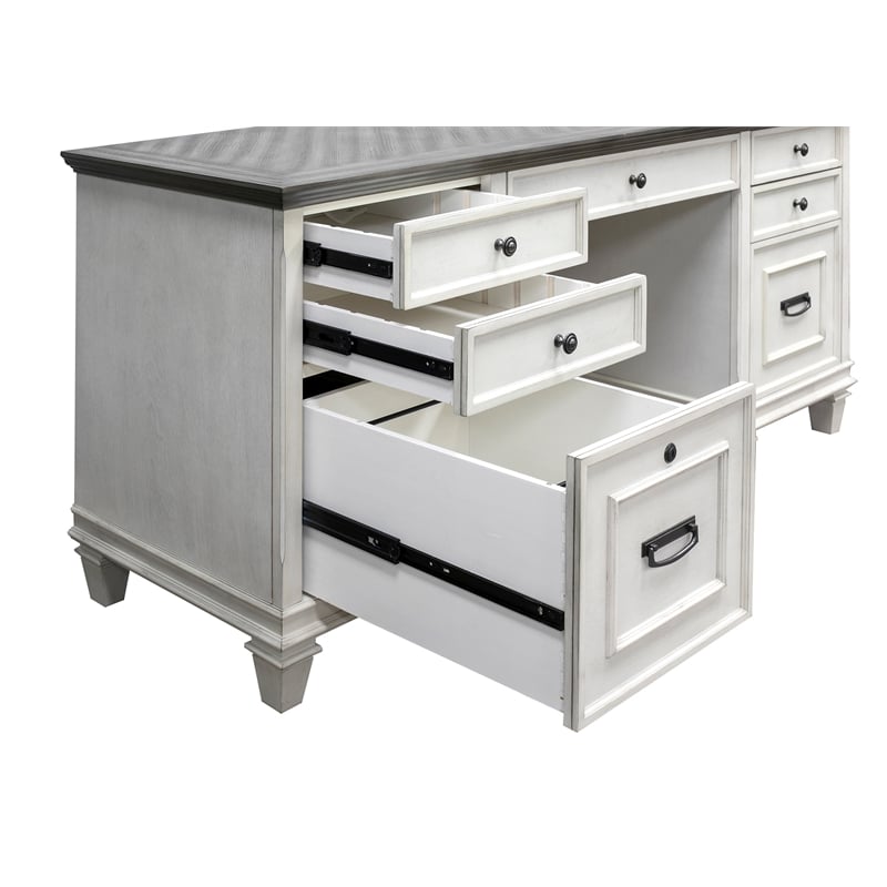 Pemberly Row Contemporary Wood Credenza Office Desk Writing Table White