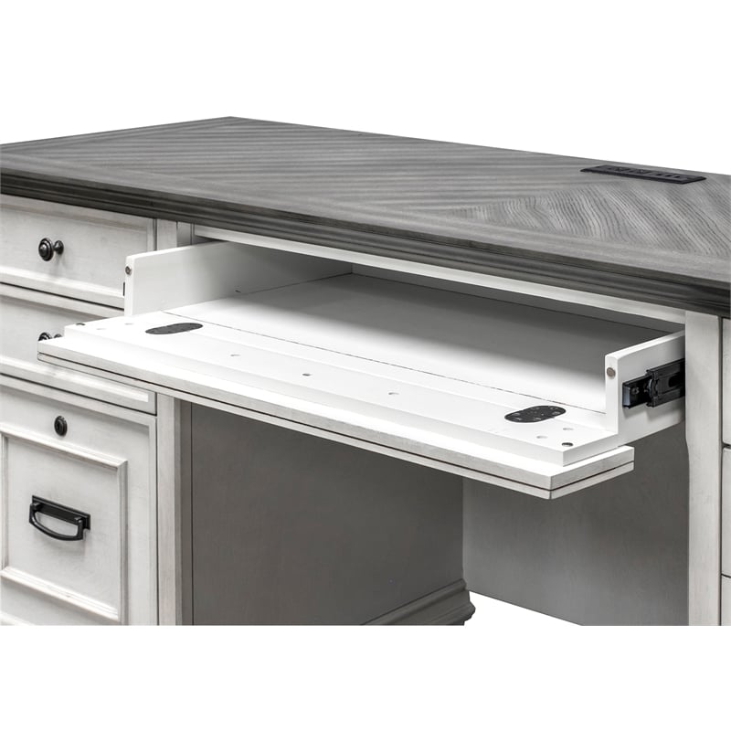 Pemberly Row Contemporary Wood Credenza Office Desk Writing Table White