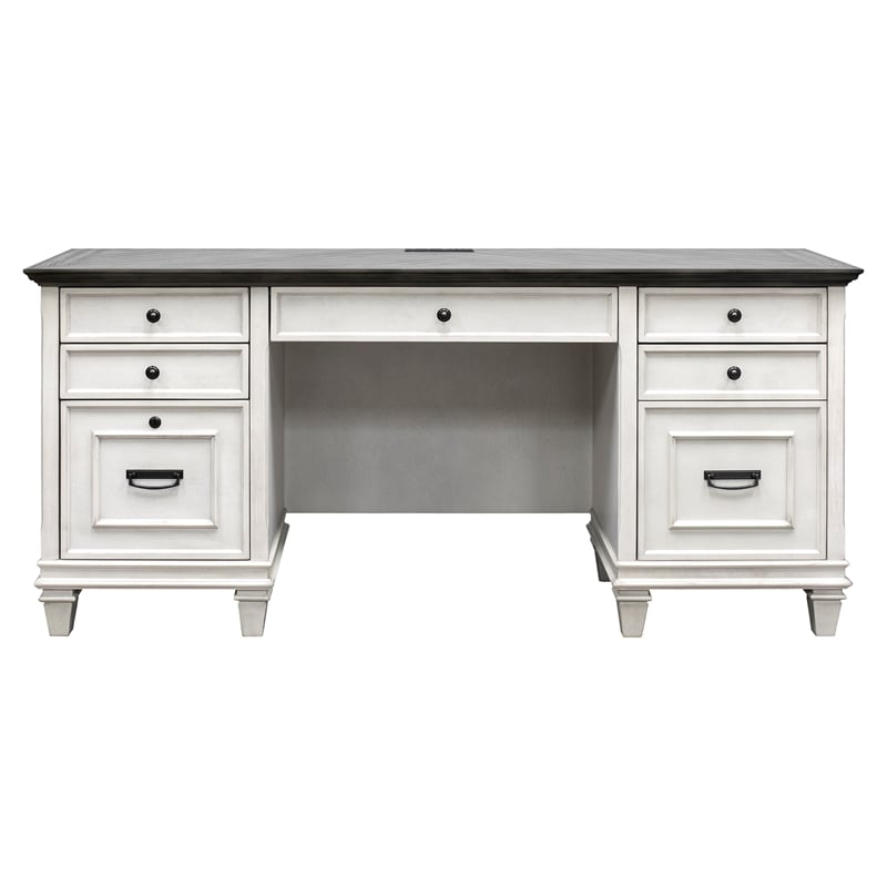 Pemberly Row Contemporary Wood Credenza Office Desk Writing Table White